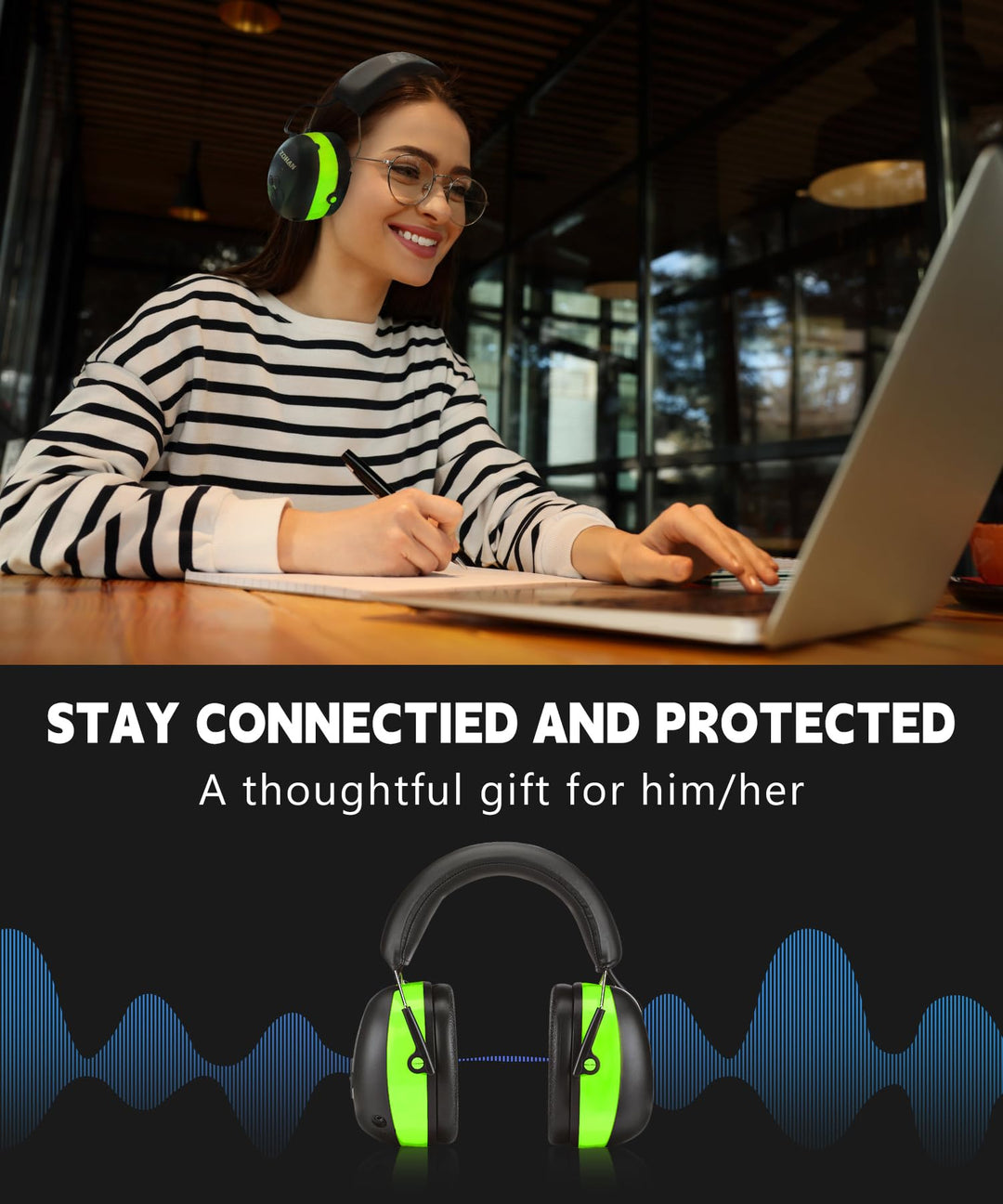 ZOHAN EM037 green Bluetooth hearing protection headphones with padded headband, durable shell and replaceable ear pads