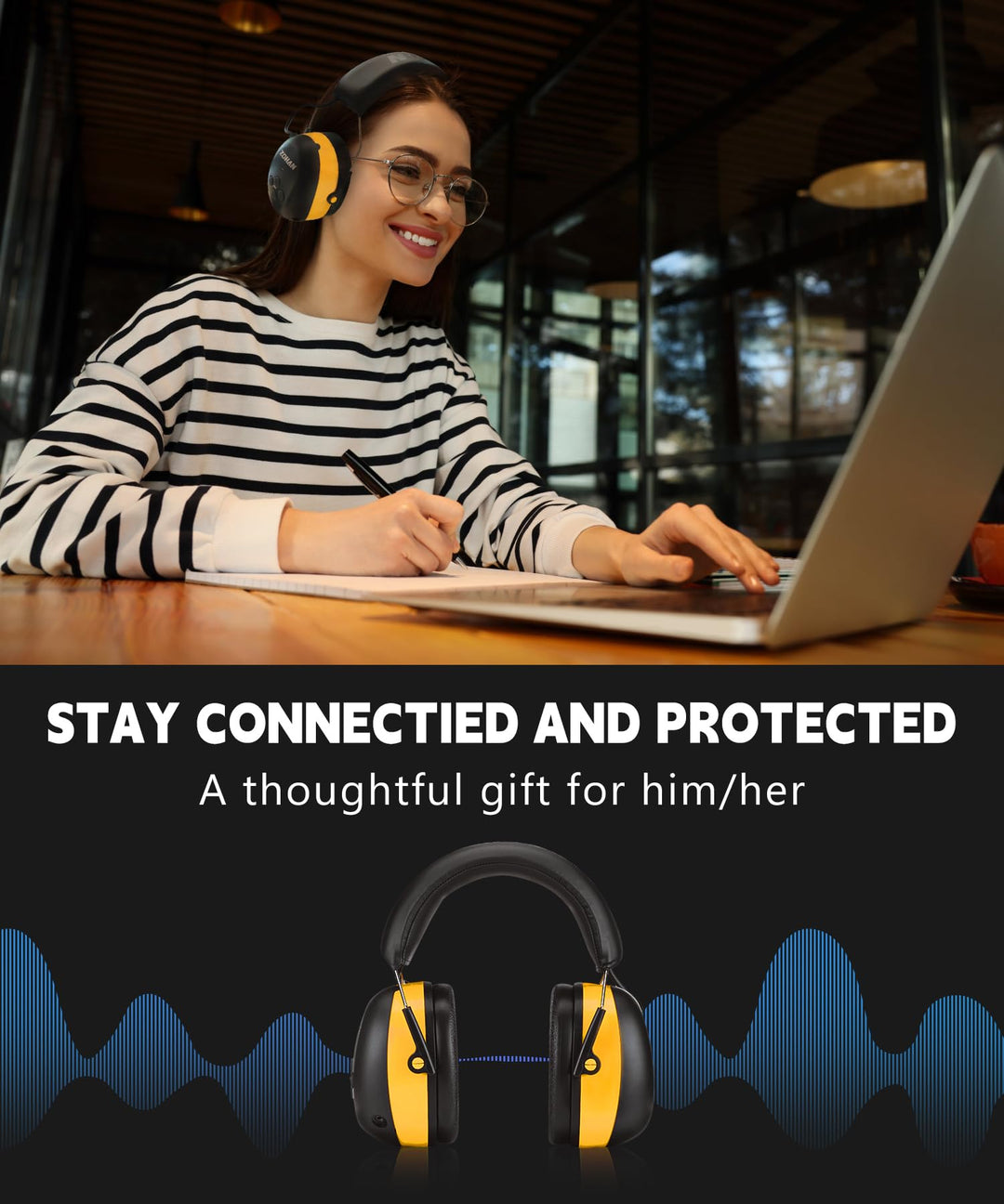ZOHAN EM037 yellow Bluetooth hearing protection headphones with padded headband, durable shell and replaceable ear pads