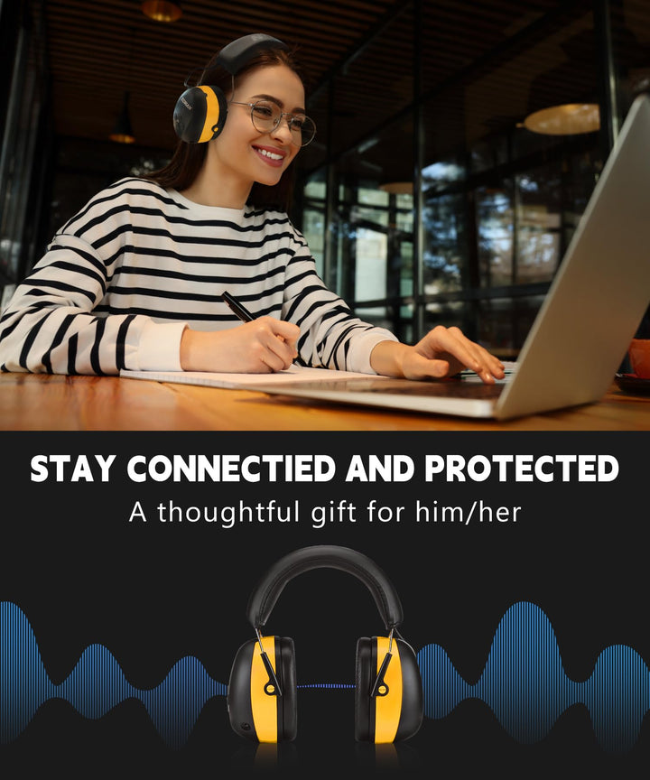 ZOHAN EM037 yellow Bluetooth hearing protection headphones with padded headband, durable shell and replaceable ear pads